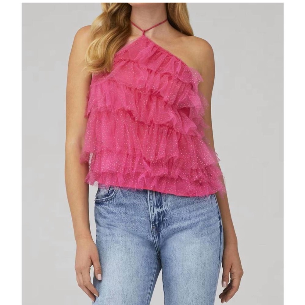 New 4SI3NNA bree top XS Pink Ruffled Halter Top